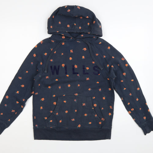 Jack Wills Womens Navy Floral Pullover Hoodie UK 6 Cotton Hooded Sweatshirt