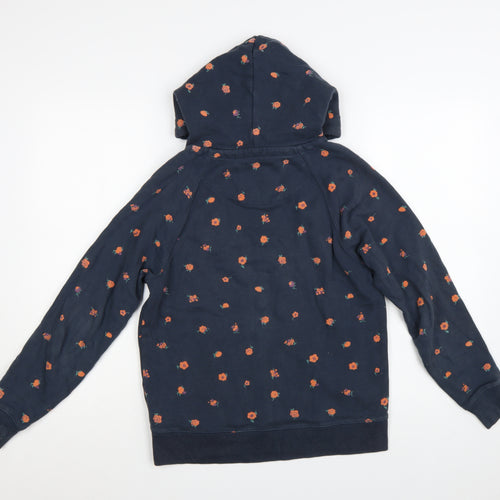 Jack Wills Womens Navy Floral Pullover Hoodie UK 6 Cotton Hooded Sweatshirt