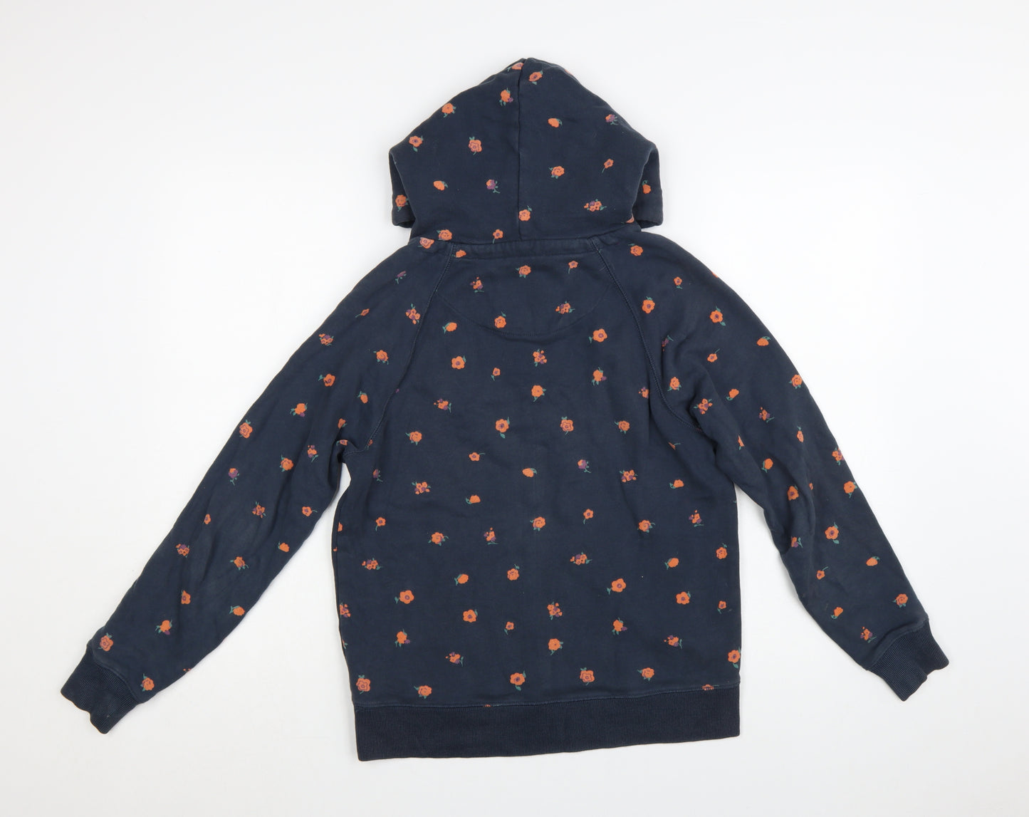 Jack Wills Womens Navy Floral Pullover Hoodie UK 6 Cotton Hooded Sweatshirt