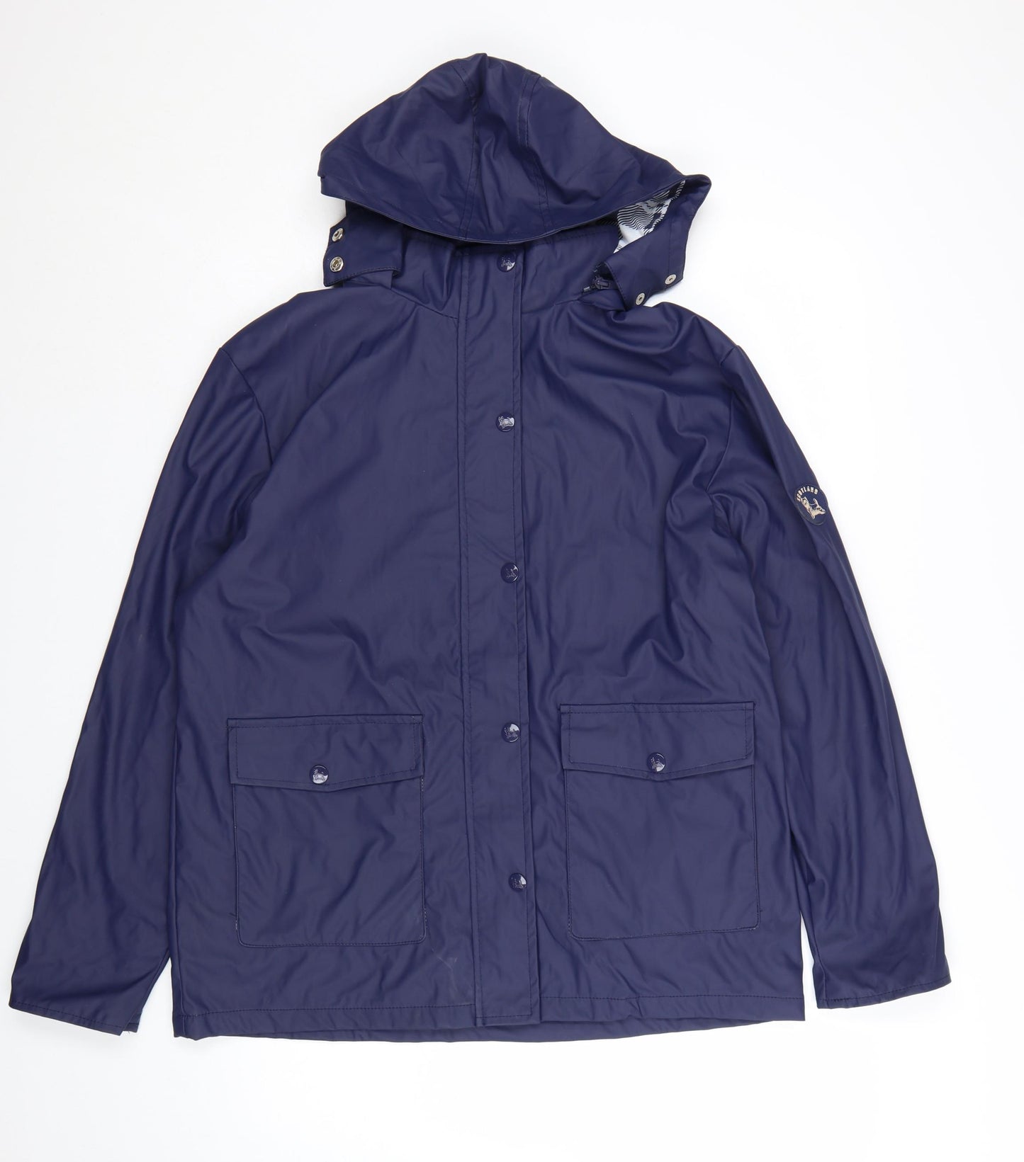 Scotland Womens Blue Hooded Waterproof Rain Jacket Size S