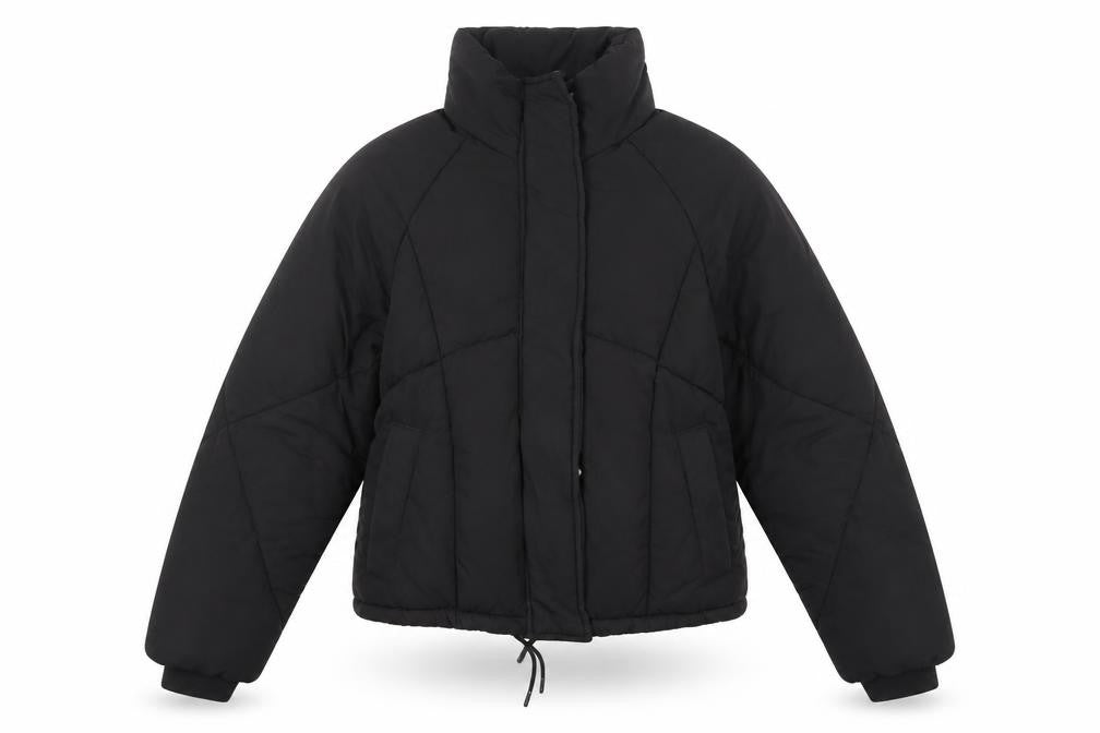 Front view of Topshop Women's Black, size 8, Cropped Puffer Jacket