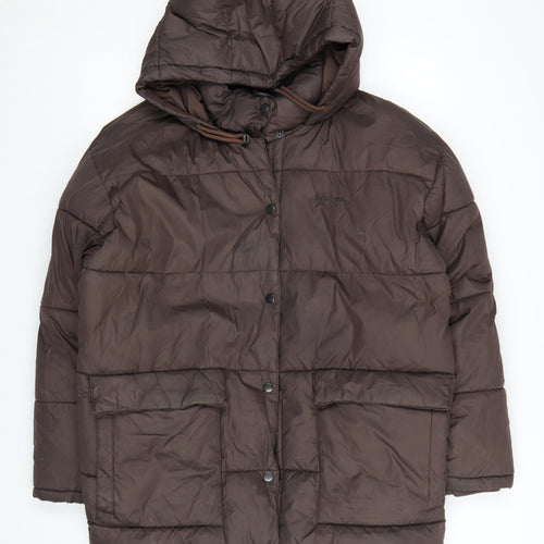 Iets Frans Womens Brown Long Puffer Jacket Hooded Size M