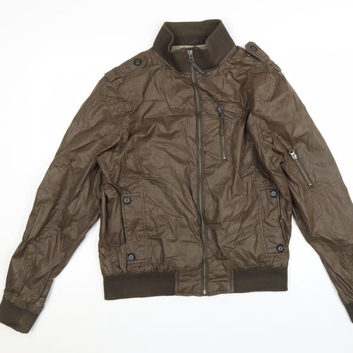 Next Men's Brown Nylon Bomber Jacket Size M Full Zip Casual