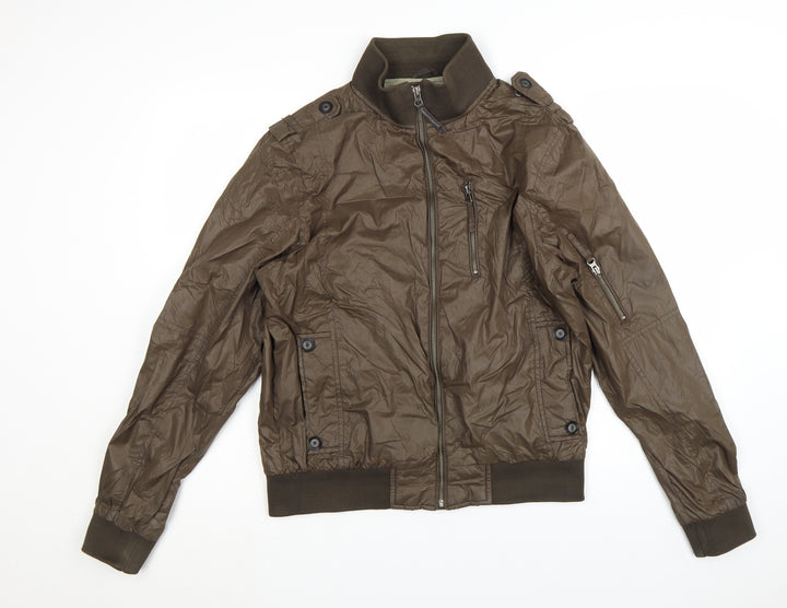 Next Men's Brown Nylon Bomber Jacket Size M Full Zip Casual