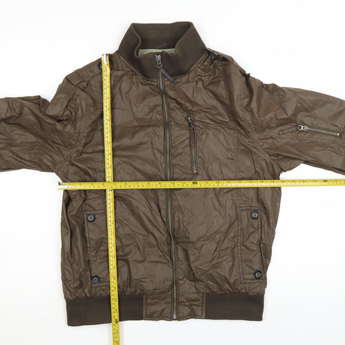 Next Men's Brown Nylon Bomber Jacket Size M Full Zip Casual