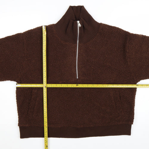 Marks and Spencer Women Brown 1/2 Zip Fleece Pullover Sweatshirt L