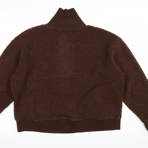 Marks and Spencer Women Brown 1/2 Zip Fleece Pullover Sweatshirt L