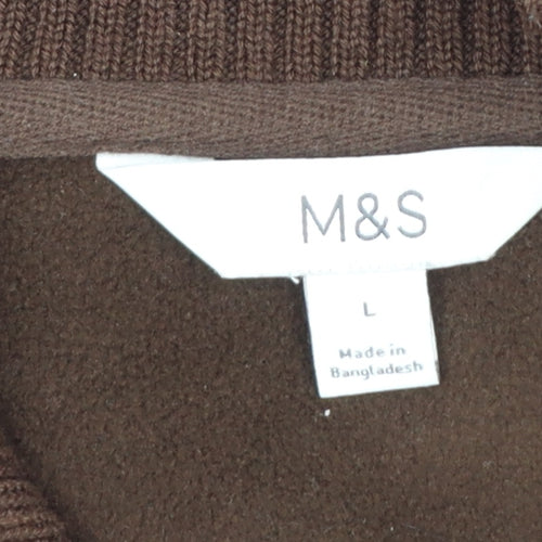 Marks and Spencer Women Brown 1/2 Zip Fleece Pullover Sweatshirt L