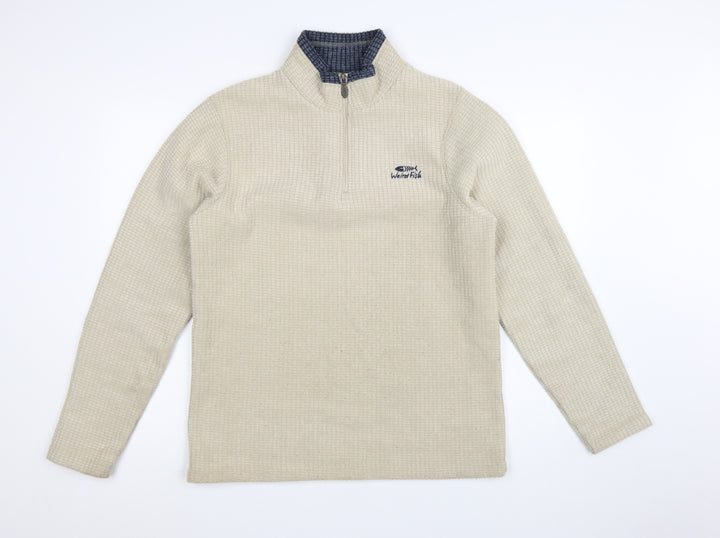 Weird Fish Men’s Beige 1/4 Zip Knit Sweatshirt Size M High Neck