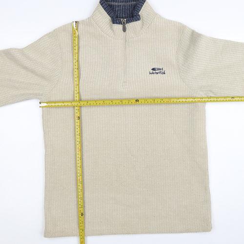 Weird Fish Men’s Beige 1/4 Zip Knit Sweatshirt Size M High Neck