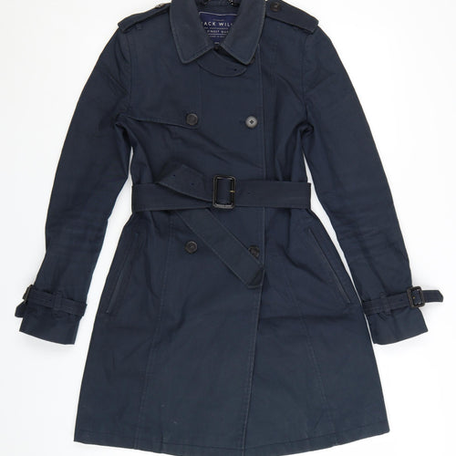 Jack Wills Women's Blue Mid-Length Trench Coat Size 8 Belted Classic Style