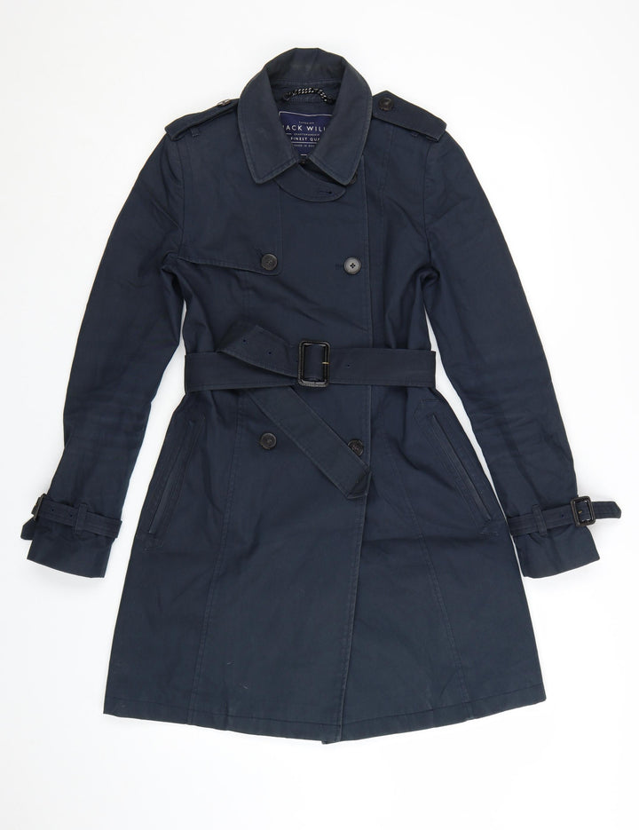 Jack Wills Women's Blue Mid-Length Trench Coat Size 8 Belted Classic Style