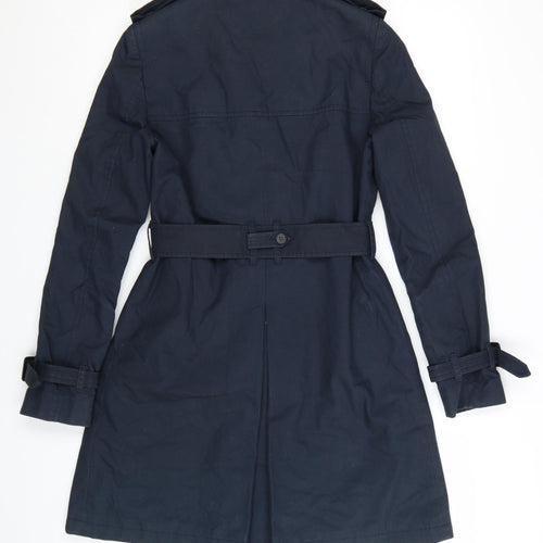 Jack Wills Women's Blue Mid-Length Trench Coat Size 8 Belted Classic Style