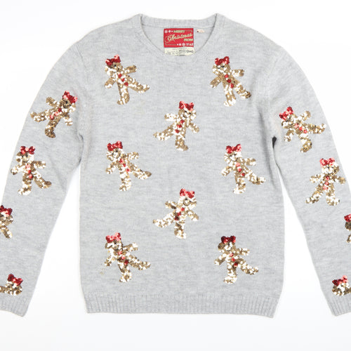 Star Clothing Women's Grey Christmas Sequin Pullover Jumper Size 16