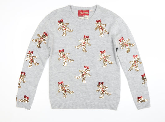 Star Clothing Women's Grey Christmas Sequin Pullover Jumper Size 16