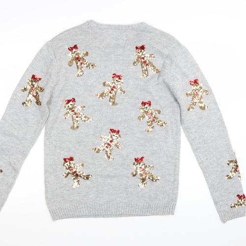 Star Clothing Women's Grey Christmas Sequin Pullover Jumper Size 16