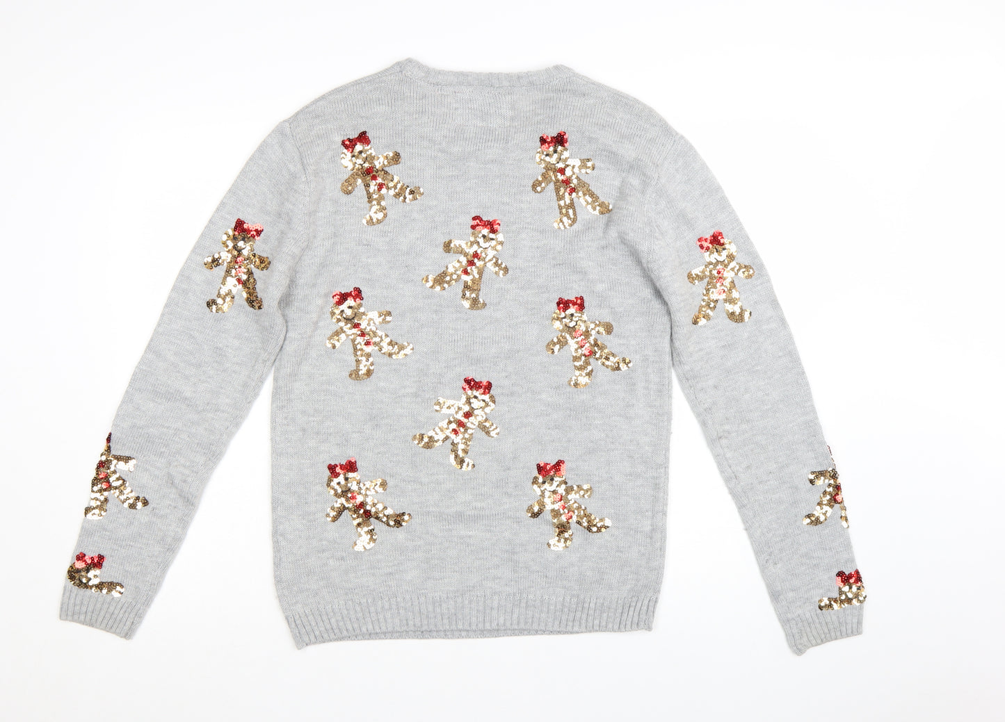 Star Clothing Women's Grey Christmas Sequin Pullover Jumper Size 16