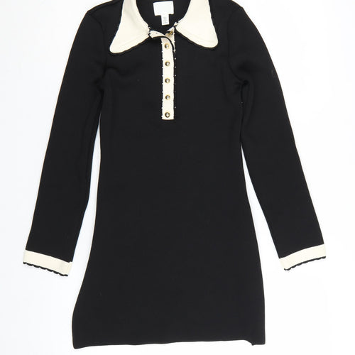 H&M Women's Black Collared Knit Shift Dress XS