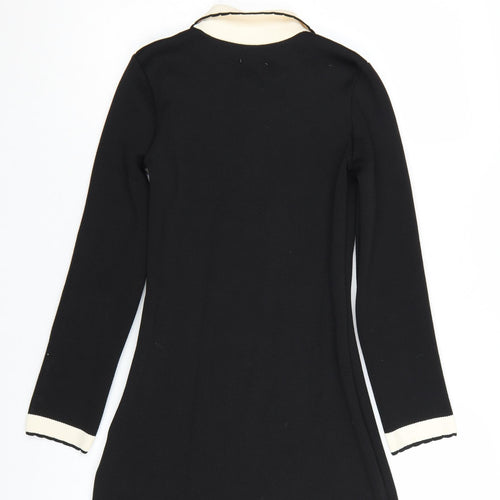 H&M Women's Black Collared Knit Shift Dress XS
