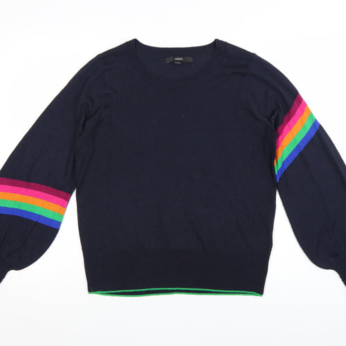Next Women's Blue Rainbow Stripe Balloon Sleeve Jumper M