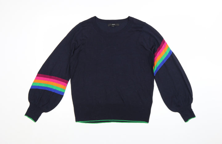 Next Women's Blue Rainbow Stripe Balloon Sleeve Jumper M