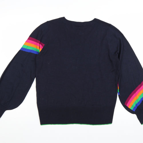 Next Women's Blue Rainbow Stripe Balloon Sleeve Jumper M