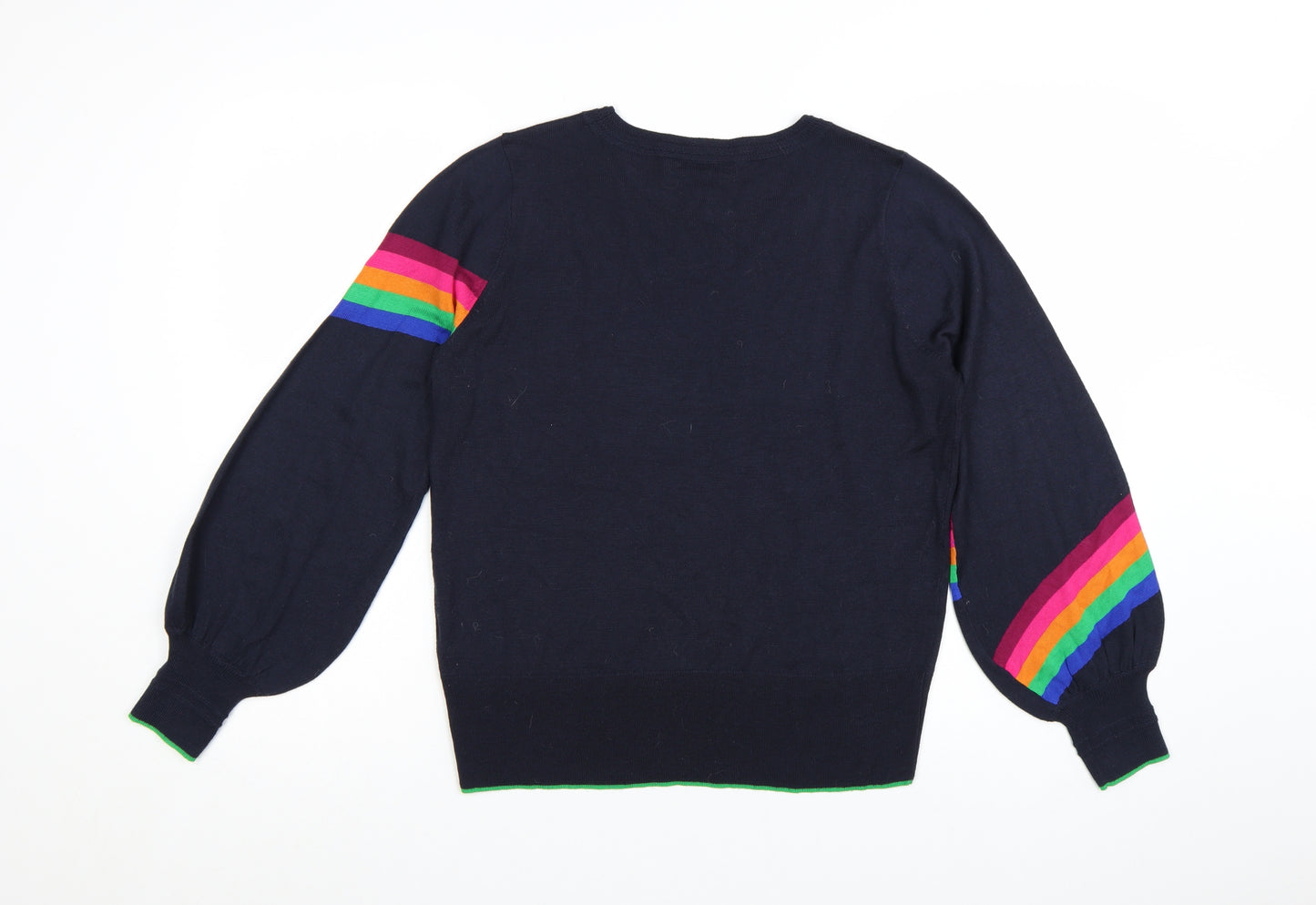 Next Women's Blue Rainbow Stripe Balloon Sleeve Jumper M