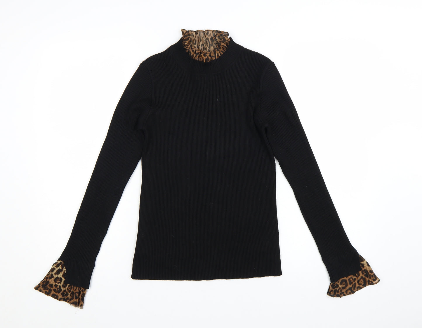 Blue Vanilla Womens Black Leopard Mock Neck Long Sleeve Pullover Jumper Size S