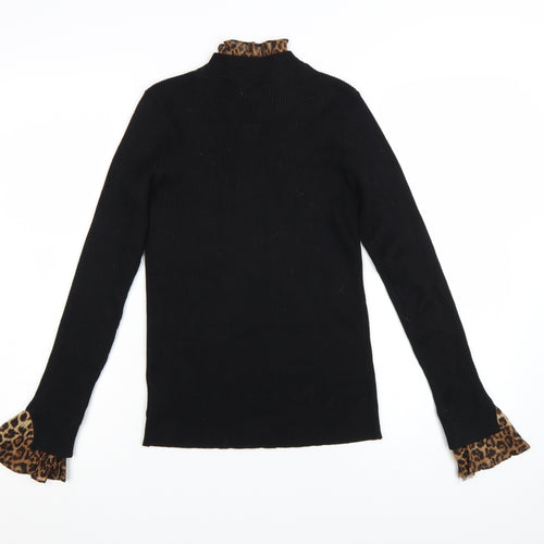 Blue Vanilla Womens Black Leopard Mock Neck Long Sleeve Pullover Jumper Size S