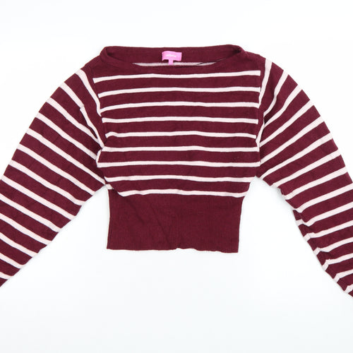 Edikted Womens Red Striped Boat Neck Long Sleeve Pullover Jumper XS