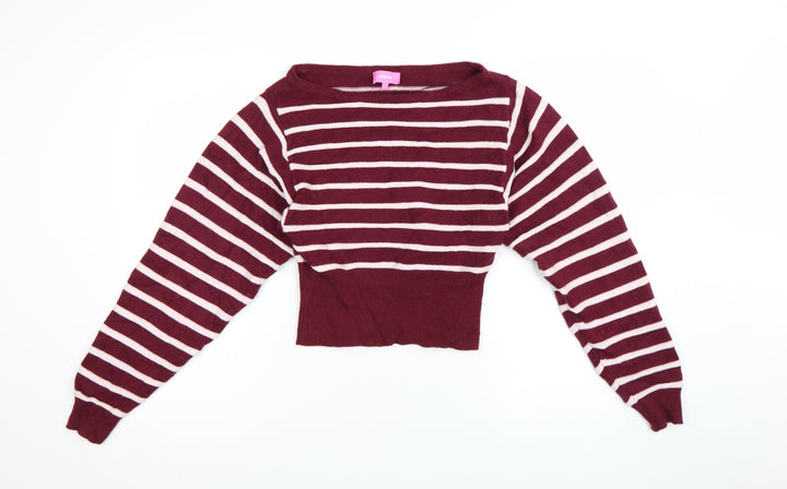 Edikted Womens Red Striped Boat Neck Long Sleeve Pullover Jumper XS