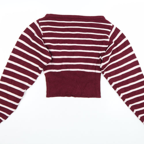 Edikted Womens Red Striped Boat Neck Long Sleeve Pullover Jumper XS