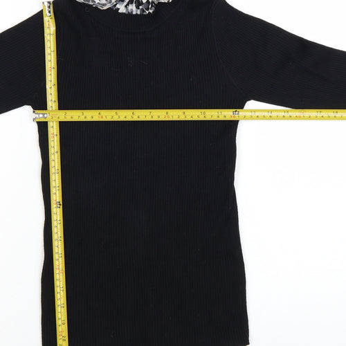 New Look Womens Black Leopard Trim Roll Neck Jumper Size 8
