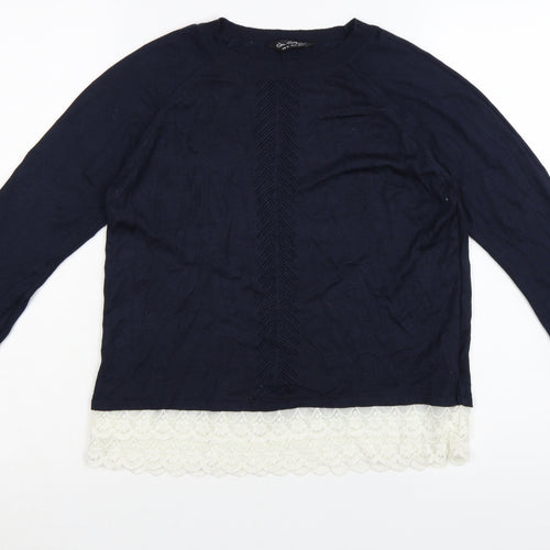 Miss Selfridge Womens Blue Lace Hem Knit Jumper Size 8