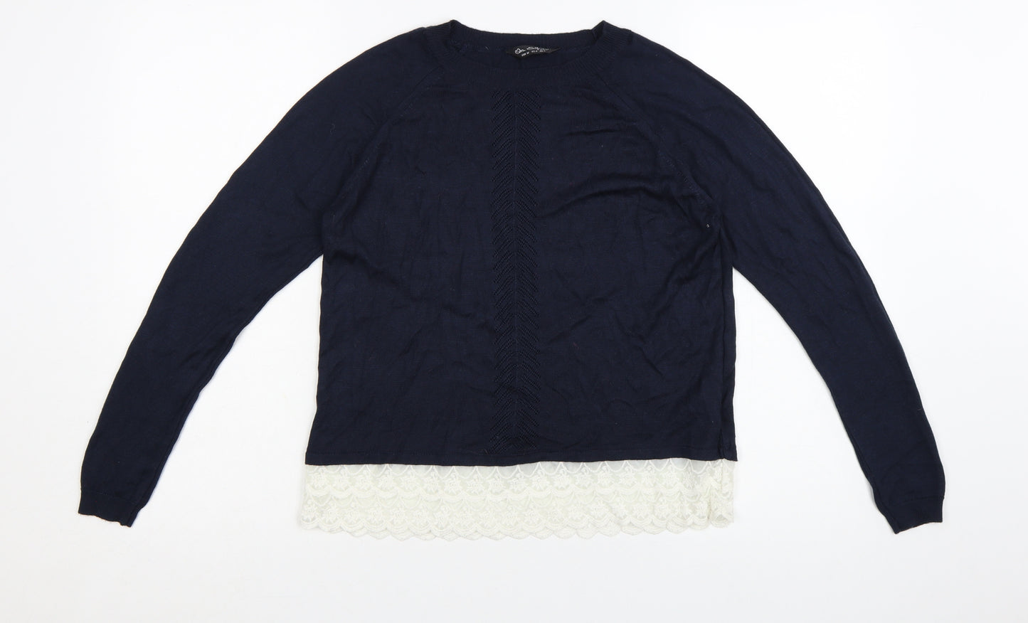 Miss Selfridge Womens Blue Lace Hem Knit Jumper Size 8