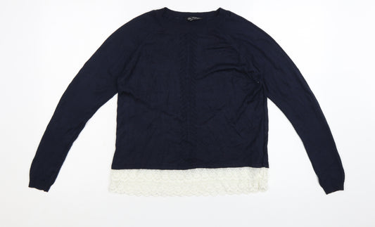 Miss Selfridge Womens Blue Lace Hem Knit Jumper Size 8