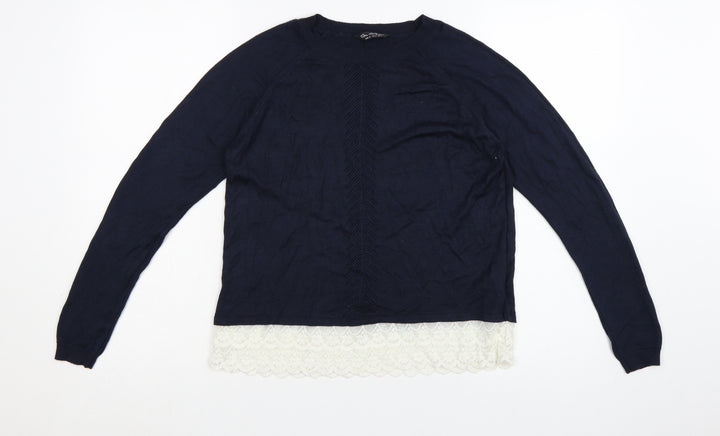 Miss Selfridge Womens Blue Lace Hem Knit Jumper Size 8