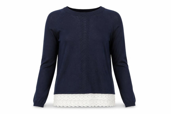 Miss Selfridge Womens Blue Lace Hem Knit Jumper Size 8