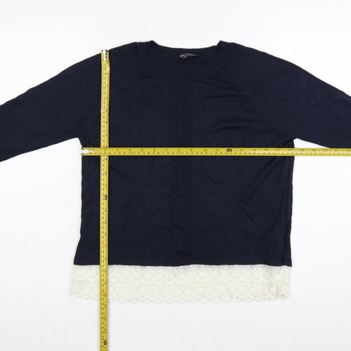 Miss Selfridge Womens Blue Lace Hem Knit Jumper Size 8