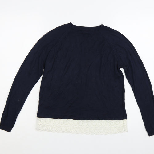 Miss Selfridge Womens Blue Lace Hem Knit Jumper Size 8