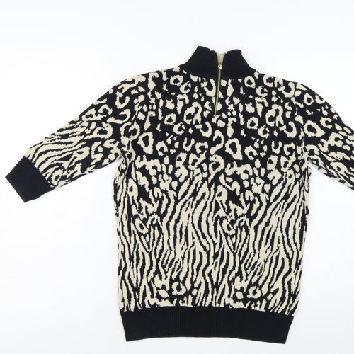 Biba Women's Black Animal Print Mock Neck Cotton Jumper XS