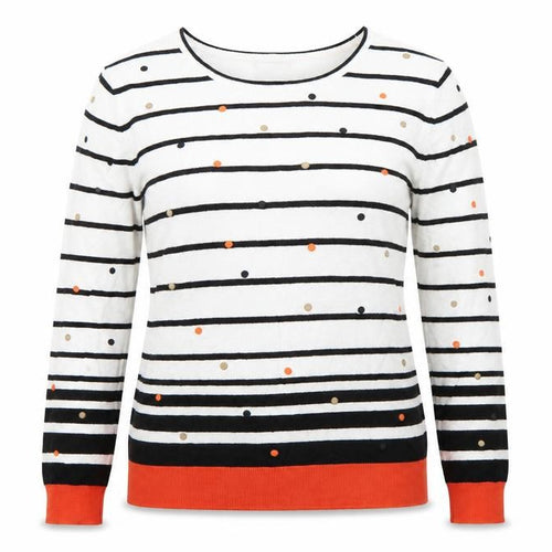 Laura Ashley Women's White Black Striped Jumper UK 12 Viscose Blend
