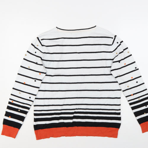 Laura Ashley Women's White Black Striped Jumper UK 12 Viscose Blend