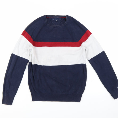 Tommy Hilfiger Men's Multicoloured Striped Cotton Pullover Jumper XS
