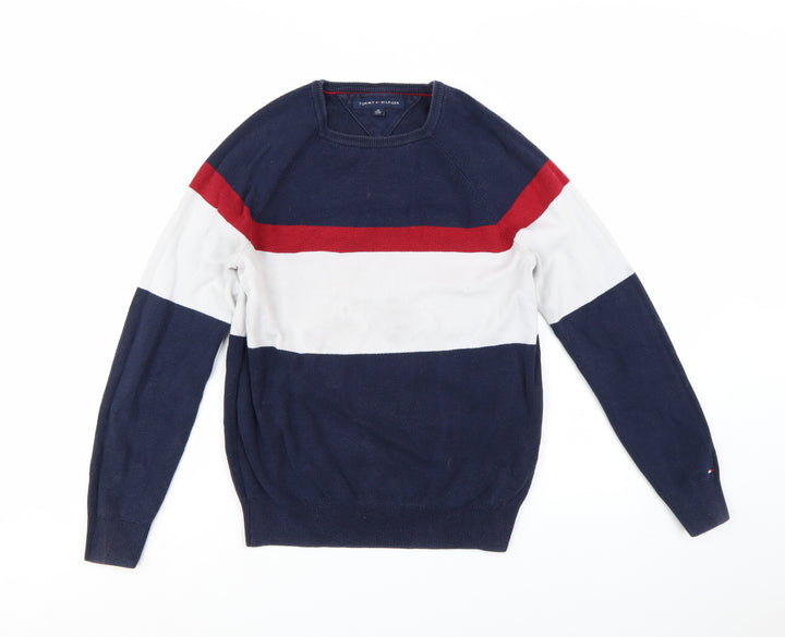 Tommy Hilfiger Men's Multicoloured Striped Cotton Pullover Jumper XS
