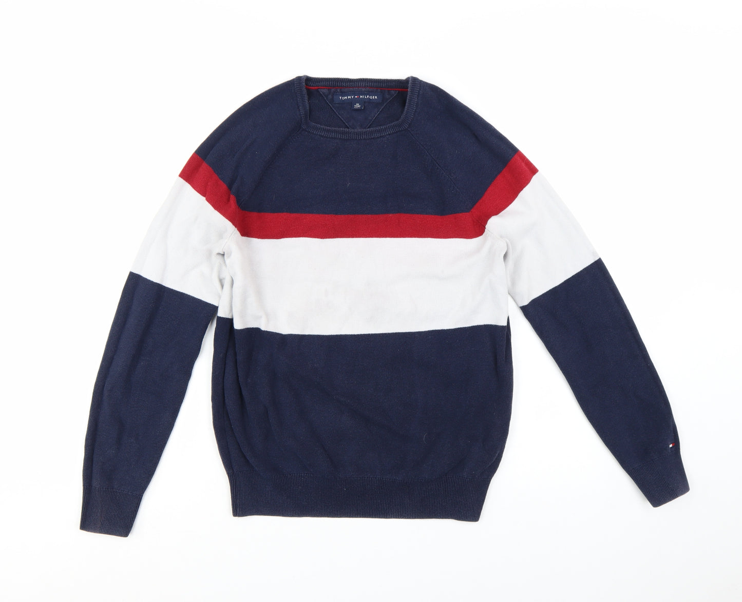 Tommy Hilfiger Men's Multicoloured Striped Cotton Pullover Jumper XS