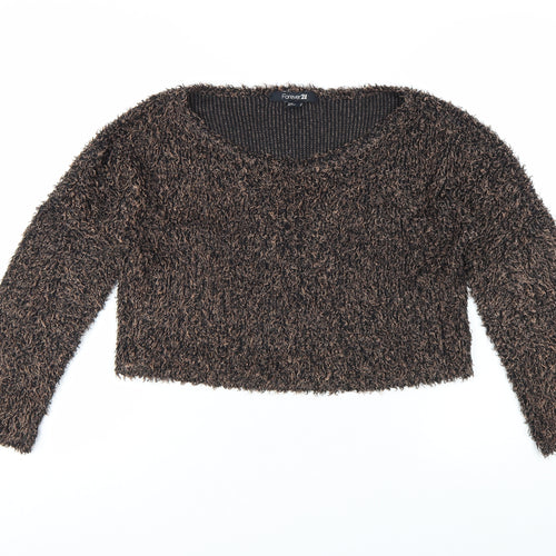 Forever 21 Women's Brown Fuzzy Knit Pullover Jumper Size S