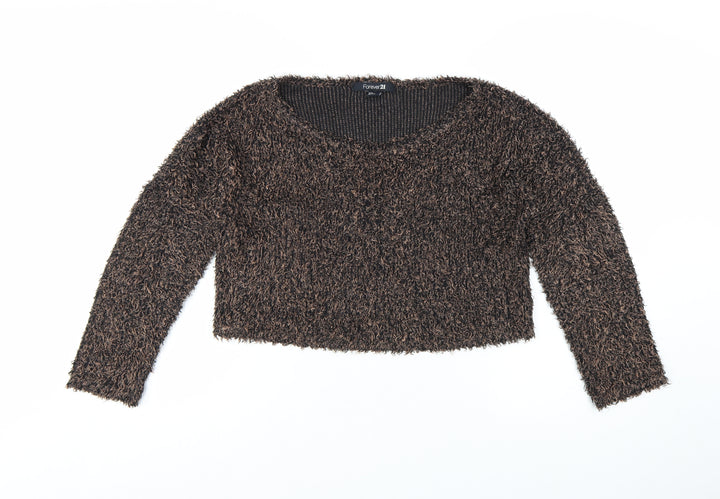 Forever 21 Women's Brown Fuzzy Knit Pullover Jumper Size S