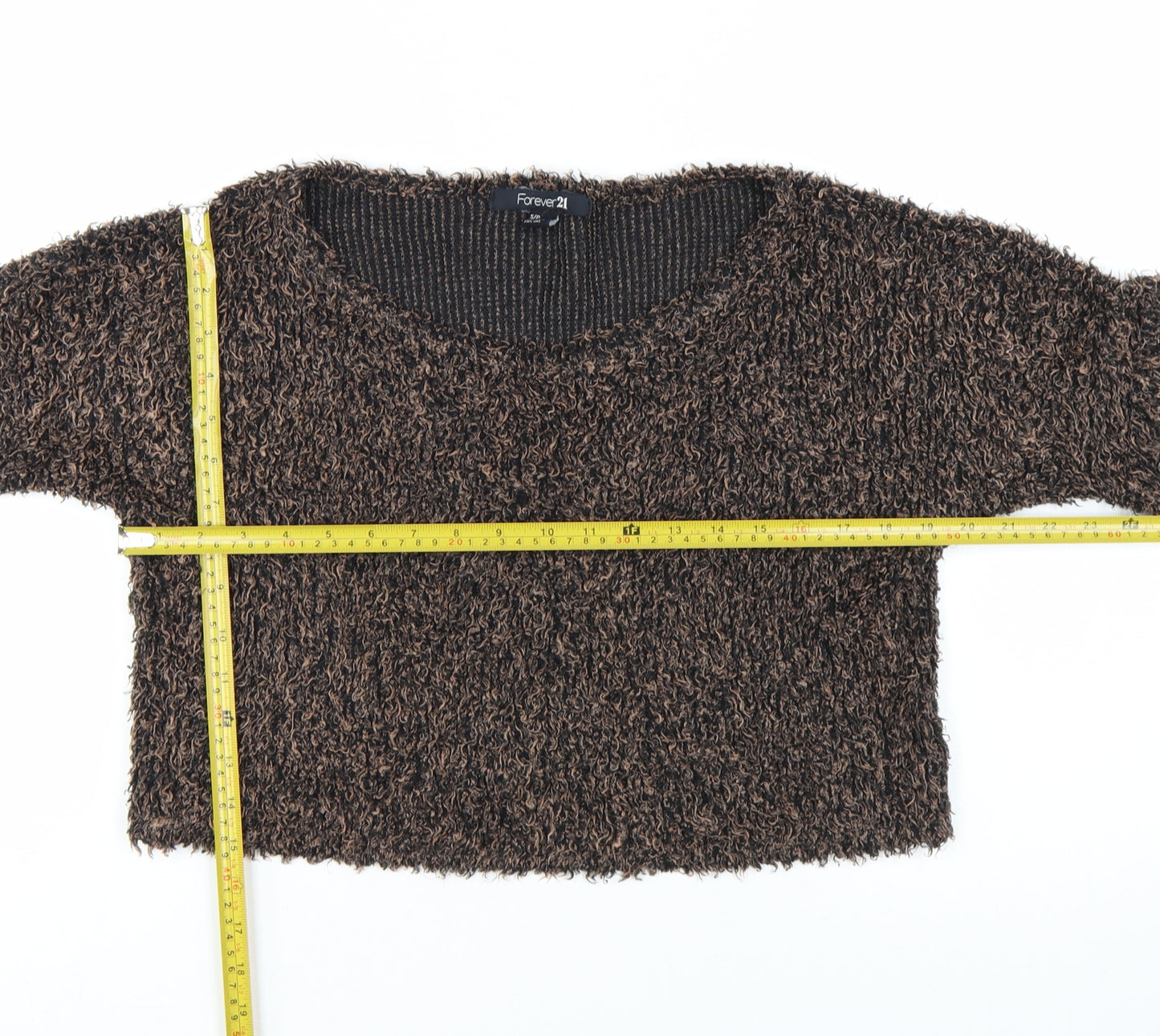 Forever 21 Women's Brown Fuzzy Knit Pullover Jumper Size S
