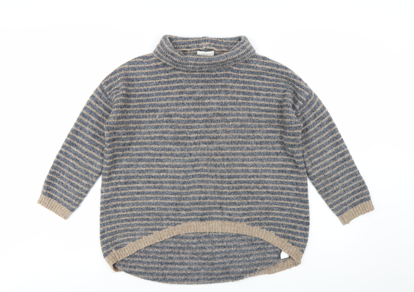 Apricot Women’s Blue Beige Striped High Neck Knit Jumper Size 12